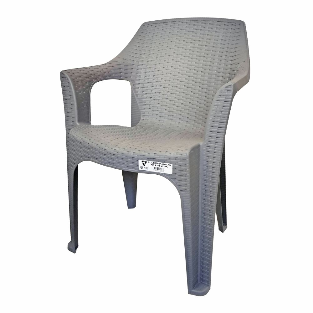 POLTRONA RATAN COM BRAÇO CINZA FORPLAST